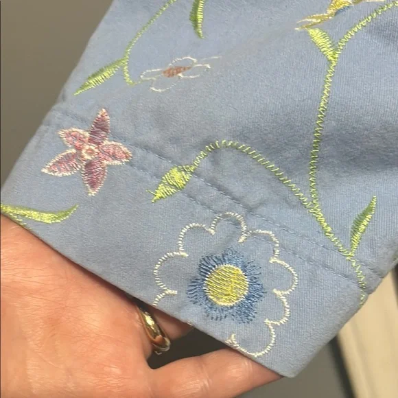 Blue and Pink Floral Embroidered Jean Jacket - Picture 6 of 11
